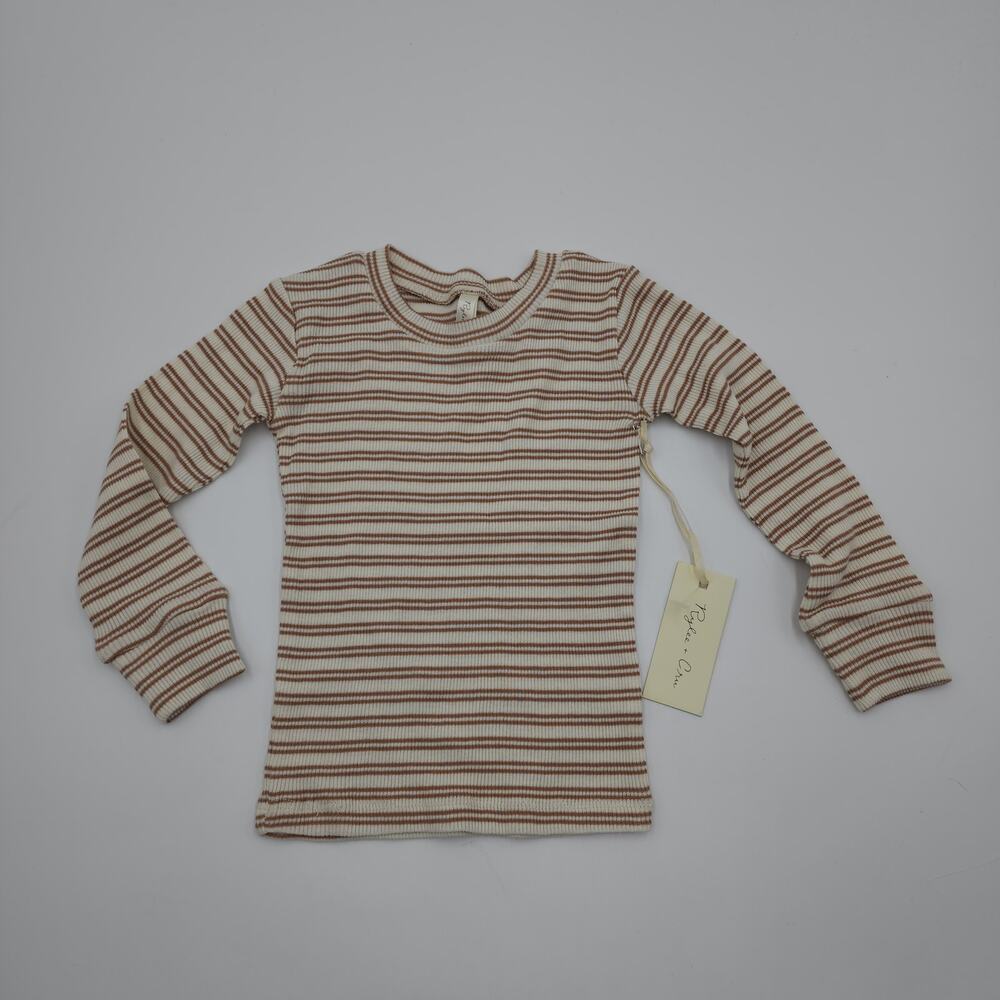 Rylee + Cru Long Sleeve Ribbed Pajama Top in Truffle Stripe Size 6-12 Months